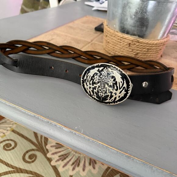 Crumrine Silversmiths Cross Belt Buckle & Braided Leather Belt main image 8